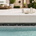 Desert Sand Limestone Tumbled 16 x 24 x 1.25 Bullnose Coping 16x24 pool coping — Spa spa overhang edge