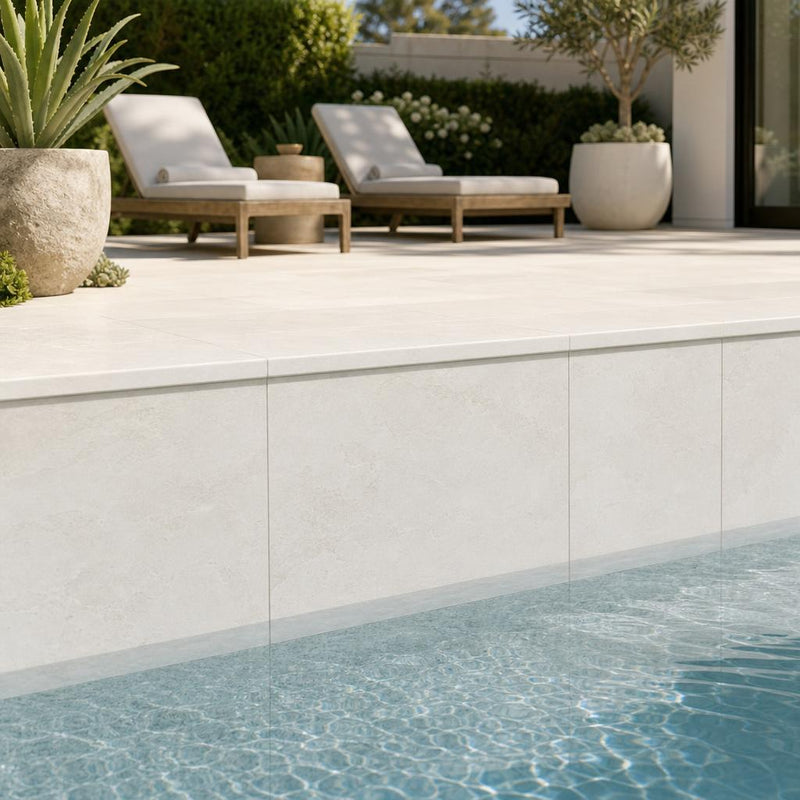 Desert Sand Limestone Tumbled 16 x 24 x 1.25 Bullnose Coping 16x24 pool coping — Swimming Pool remodel pool edge