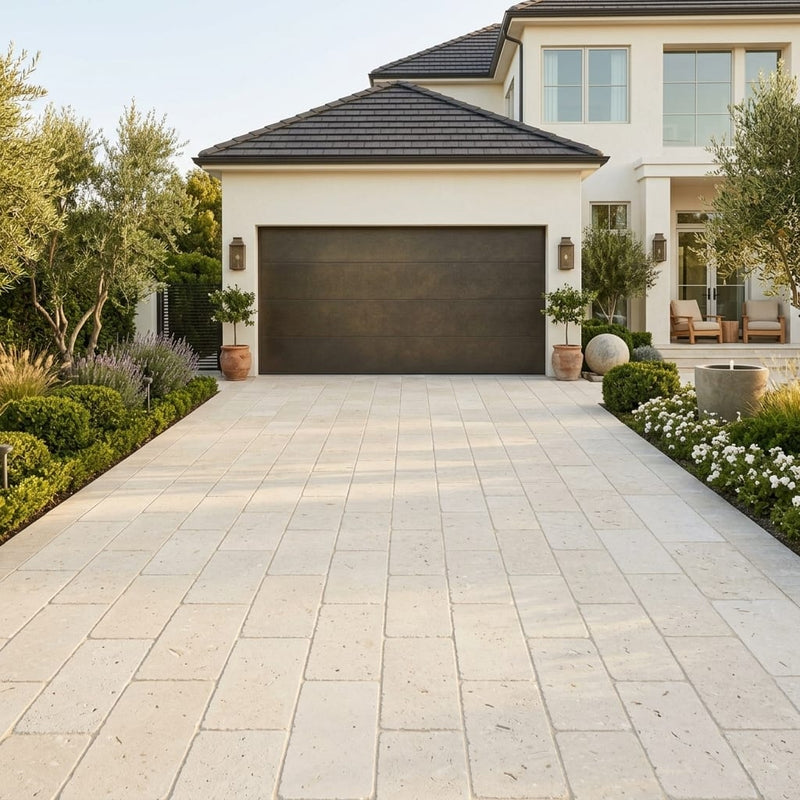 Desert Sand Limestone Tumbled 16 x 24 x 1.25 Paver 16x24 — Front Yard driveway