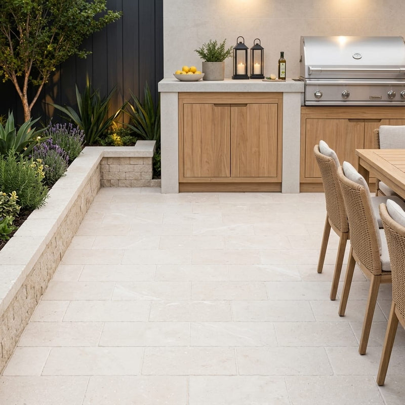 Desert Sand Limestone Tumbled 6 x 12 x 1.25 Paver 6x12 — Backyard patio