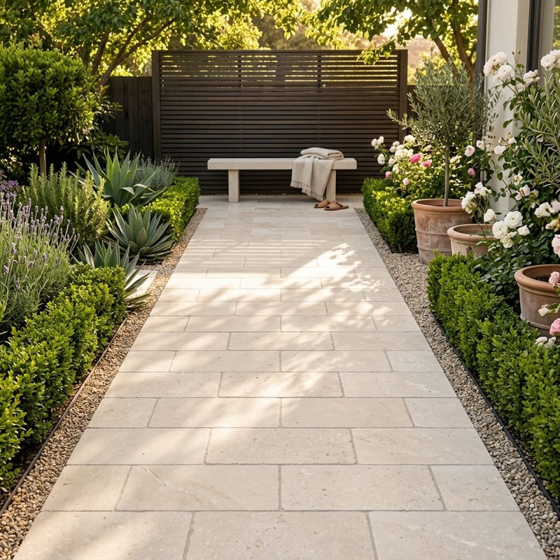 Desert Sand Limestone Tumbled 6 x 12 x 1.25 Paver 6x12 — Garden path