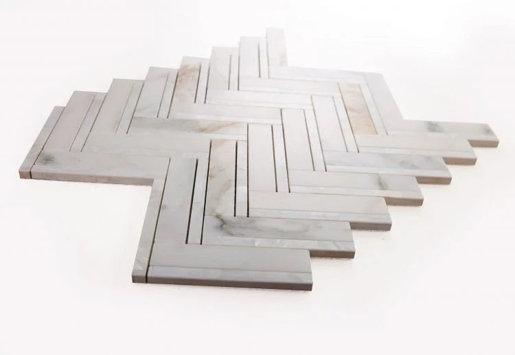 Diana Calacatta 11x11.75 Herringbone Marble Mosaic