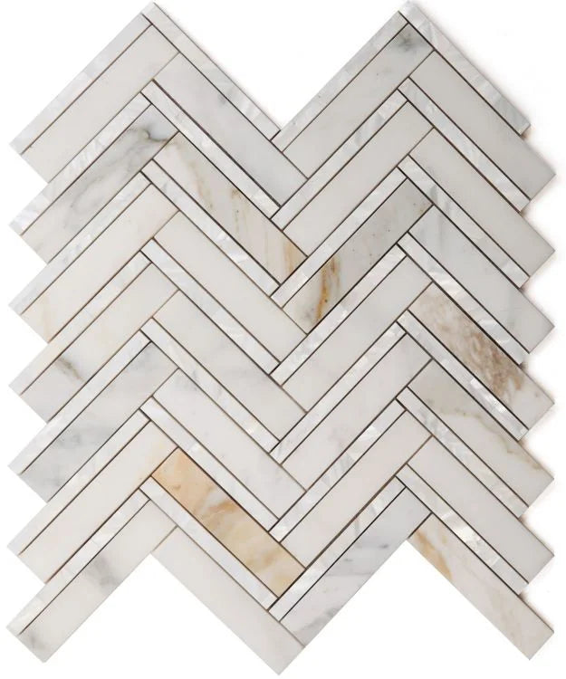 Diana Calacatta 11x11.75 Herringbone Marble Mosaic