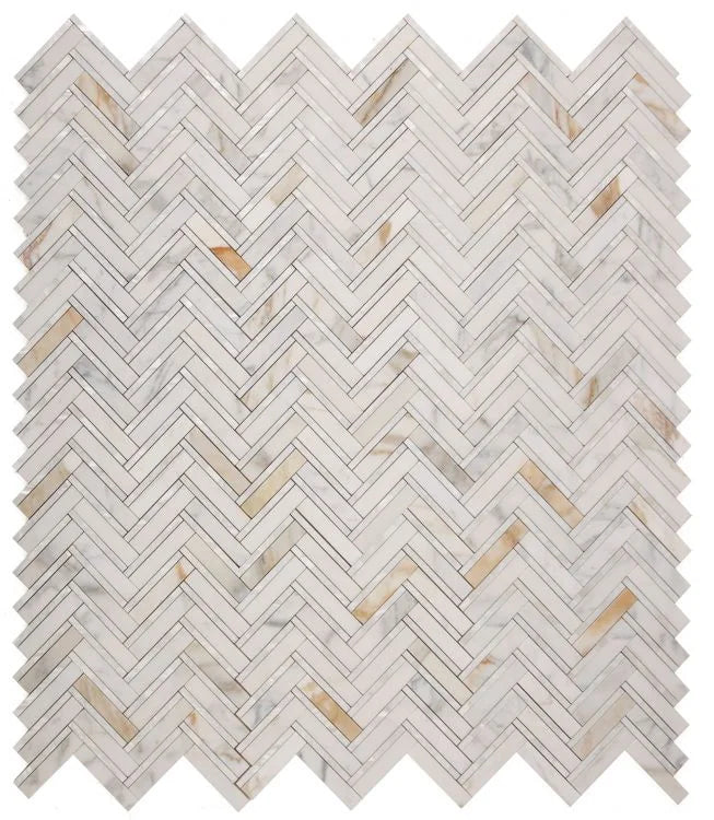 Diana Calacatta 11x11.75 Herringbone Marble Mosaic
