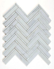 Diana White 11x11.75 Herringbone Marble and Mother of Pearl Mosaic