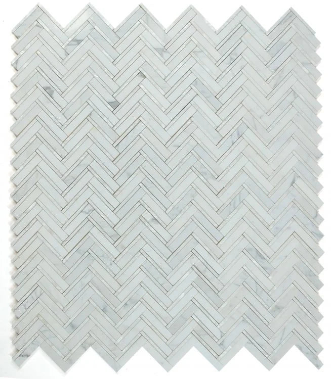 Diana White 11x11.75 Herringbone Marble and Mother of Pearl Mosaic