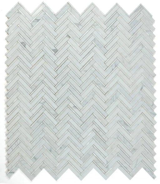 Diana White 11x11.75 Herringbone Marble and Mother of Pearl Mosaic