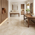 Diano Royal (Queen Beige) Marble 12x12 Honed Tile — Basement floor