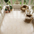 Diano Royal (Queen Beige) Marble 18x18 Honed Tile — Sunroom floor