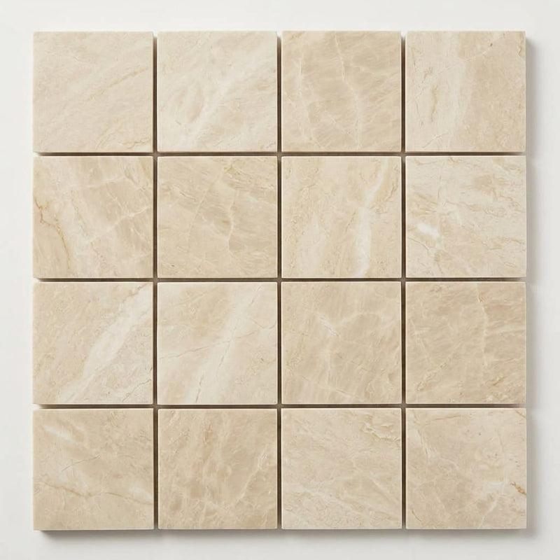 Diano Royal (Queen Beige) Marble 2x2 Polished Mosaic close-up