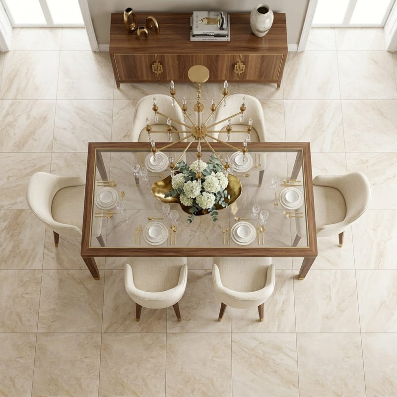 Diano Royal (Queen Beige) Marble 24x24 Honed Tile — Dining Room floor