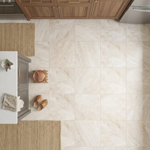 Diano Royal (Queen Beige) Marble 24x24 Honed Tile — Kitchen floor