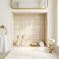 Diano Royal (Queen Beige) Marble 4x4 Tumbled Tile — Bathroom niche