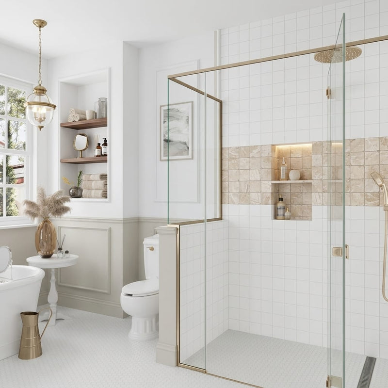 Diano Royal (Queen Beige) Marble 4x4 Tumbled Tile — Bathroom shower wall accent band