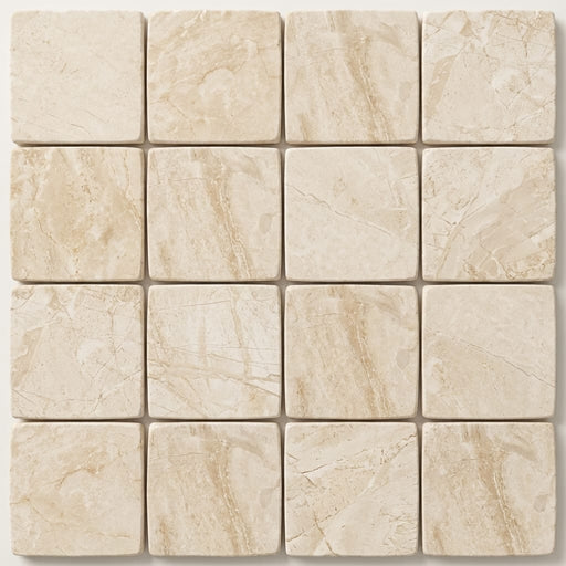 Diano Royal (Queen Beige) Marble 4x4 Tumbled Tile close-up