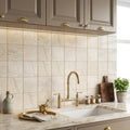 Diano Royal (Queen Beige) Marble 4x4 Tumbled Tile — Kitchen backsplash
