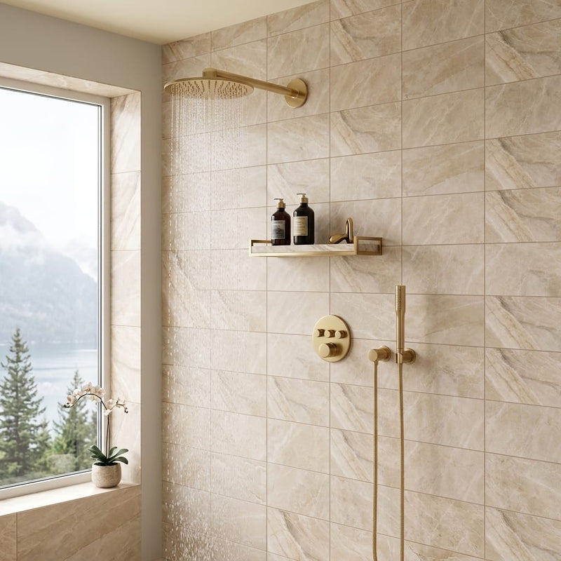 Diano Royal (Queen Beige) Marble 6x12 Honed Tile — Bathroom shower wall