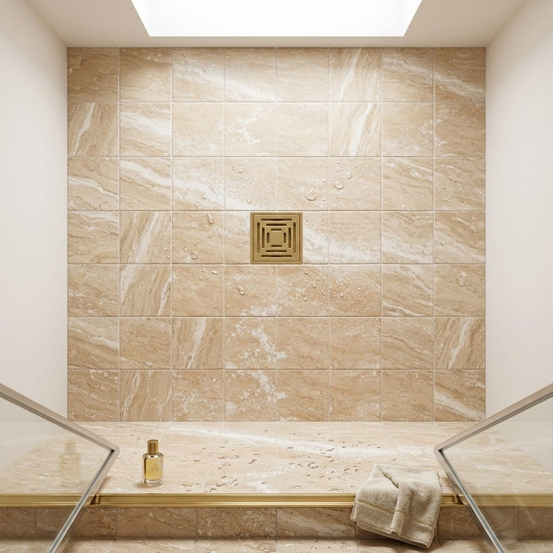 Diano Royal (Queen Beige) Marble 6x6 Tumbled Tile — Bathroom shower floor