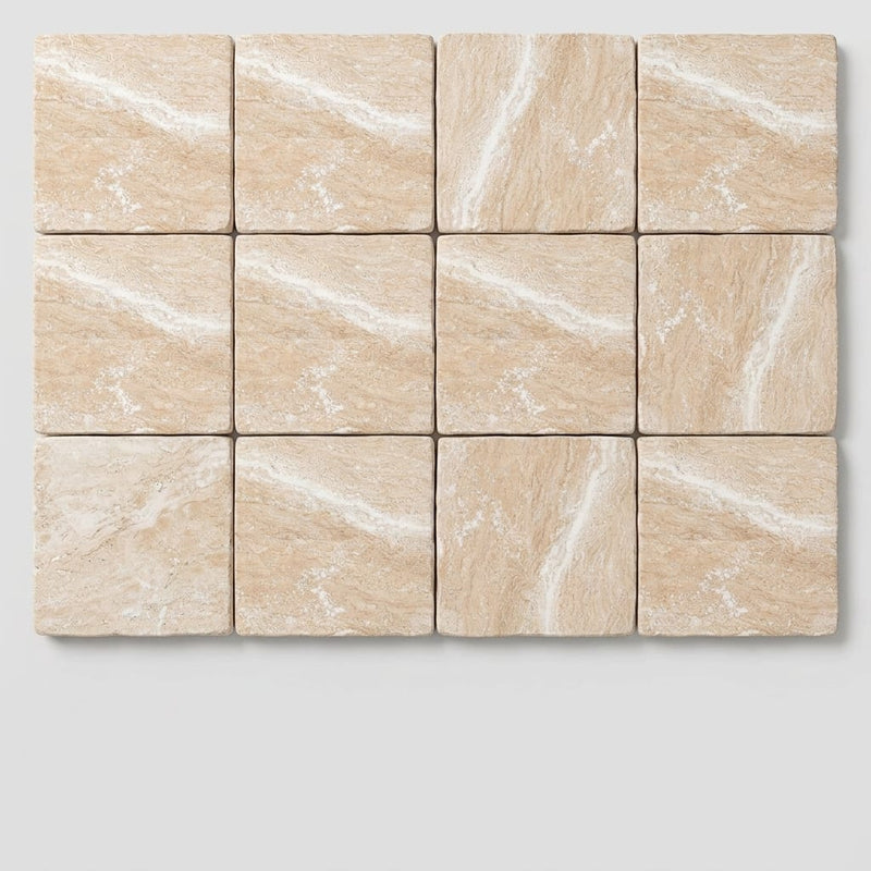 Diano Royal (Queen Beige) Marble 6x6 Tumbled Tile close-up
