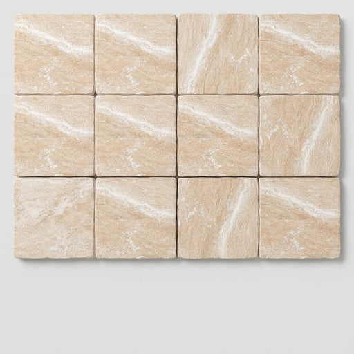 Diano Royal (Queen Beige) Marble 6x6 Tumbled Tile close-up