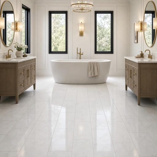 Dolamiti Ice 12x24 Polished Marble Tile — Bathroom floor