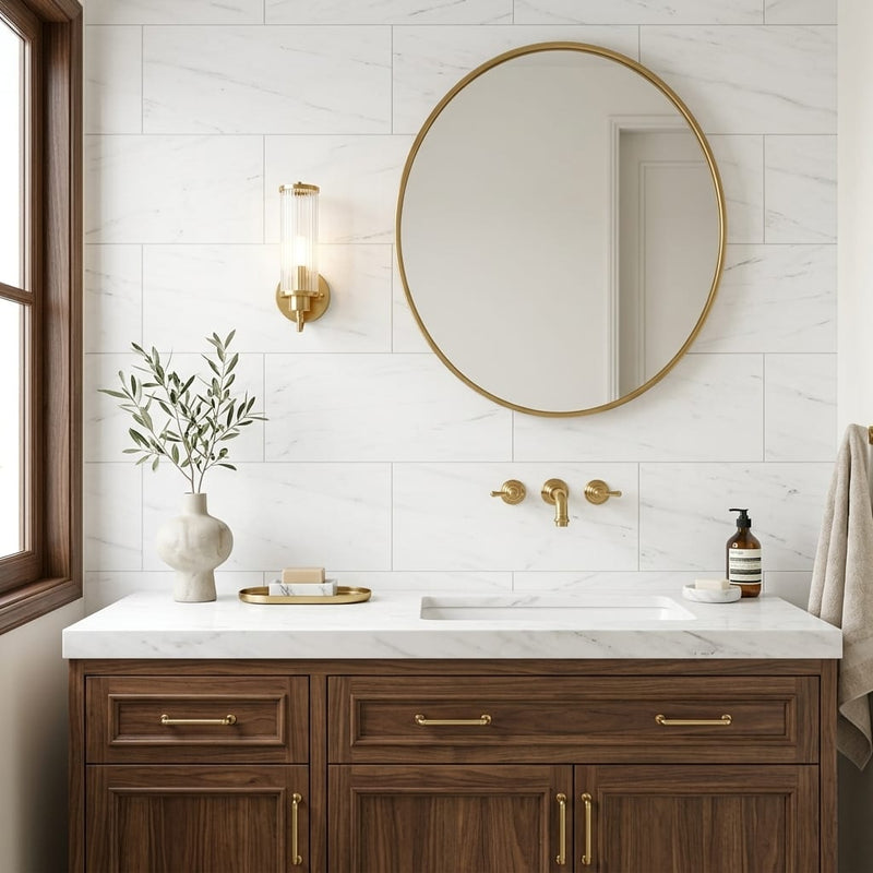 Dolomite 12x24 Honed Marble Tile — Bathroom vanity wall