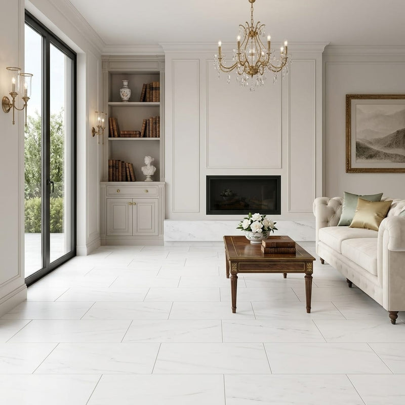 Dolomite 12x24 Honed Marble Tile — Living Room floor