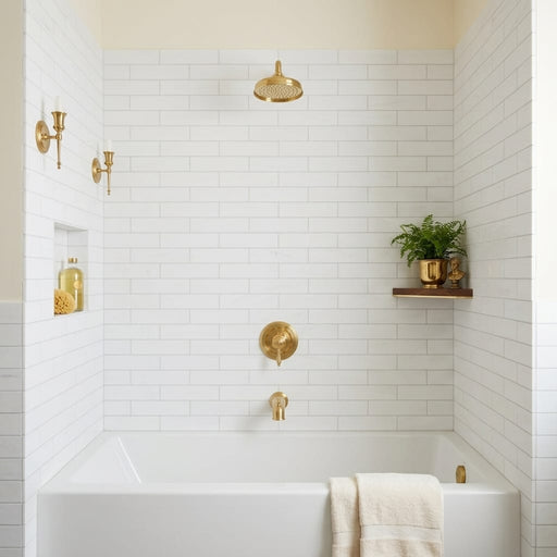 Dolomite 3x12 Honed Marble Tile — Bathroom tub surround