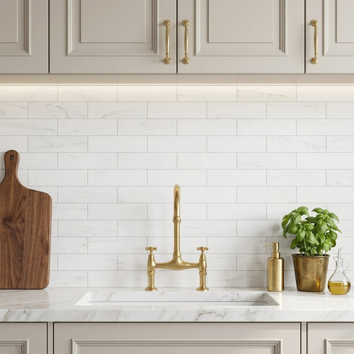 Dolomite 3x12 Honed Marble Tile — Kitchen backsplash