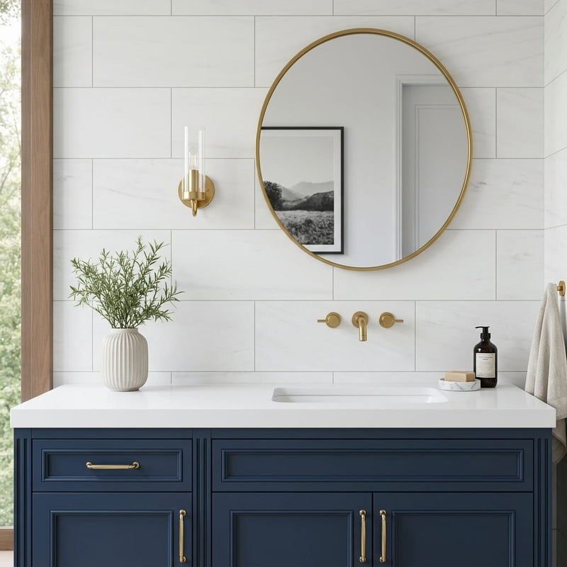 Dolomite White 12x24 Honed Marble Tile — Bathroom vanity wall