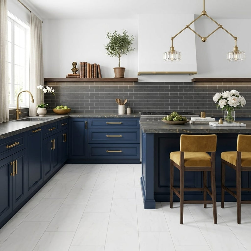 Dolomite White 12x24 Honed Marble Tile — Kitchen floor