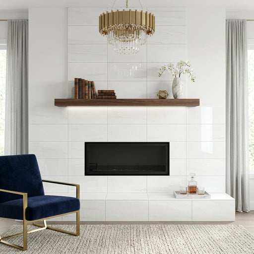 Dolomite White 12x24 Polished Marble Tile — Living Room fireplace surround