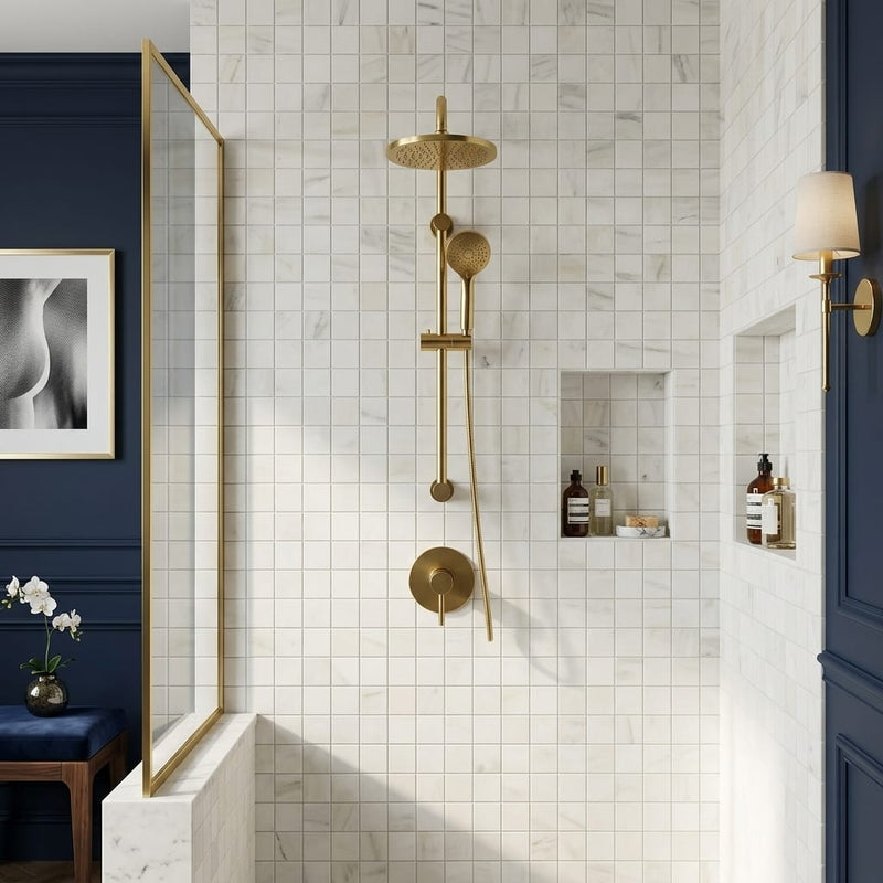 Dolomite White 2x2 Marble Mosaic — Bathroom shower wall