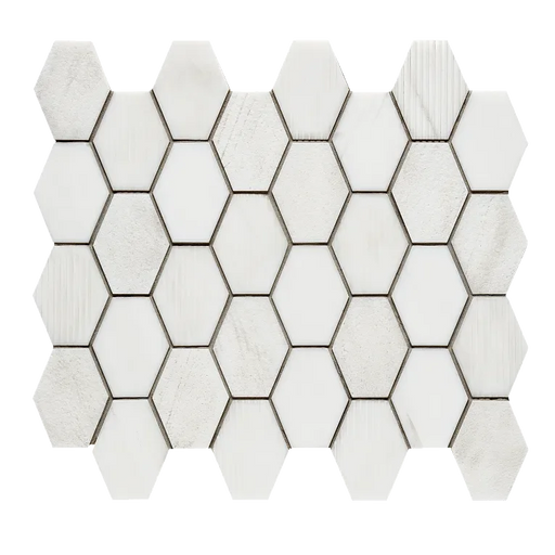 Dolomite White Hexagon Multi Finish Mesh Marble Mosaic