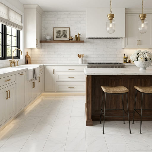 Dolomite White Marble Tile 12x24 Honed — Kitchen floor