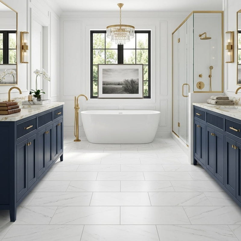 Dolomite White Marble Tile 12x24 Honed — Primary Bath floor