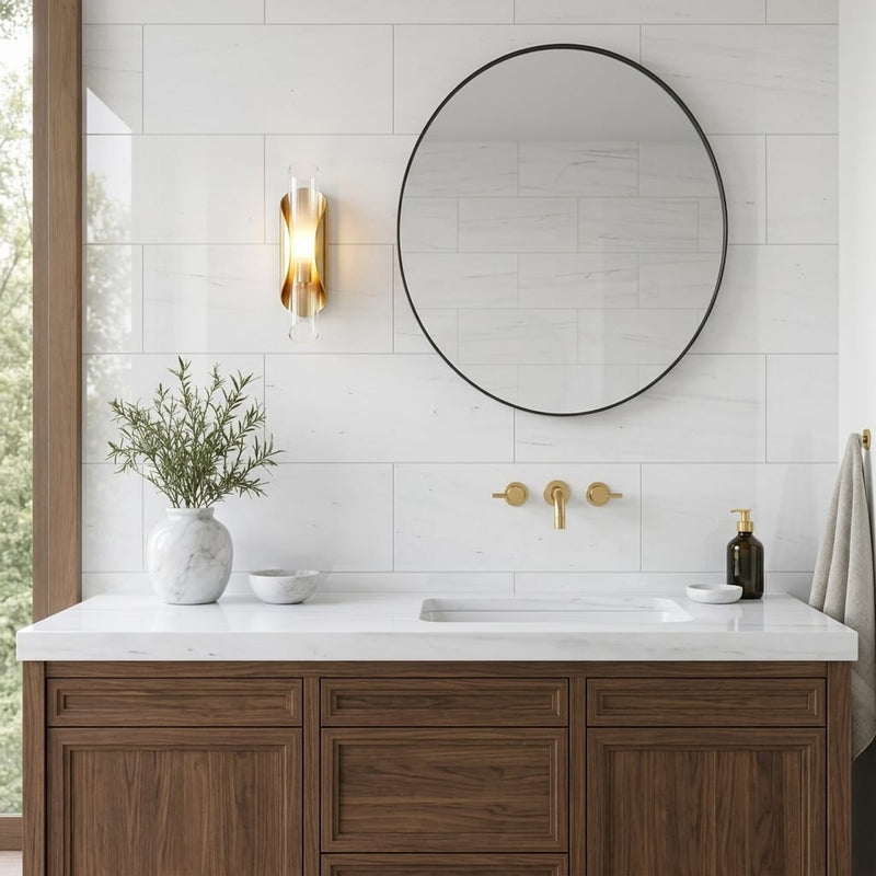 Dolomite White Marble Tile 12x24 Polished — Bathroom vanity wall