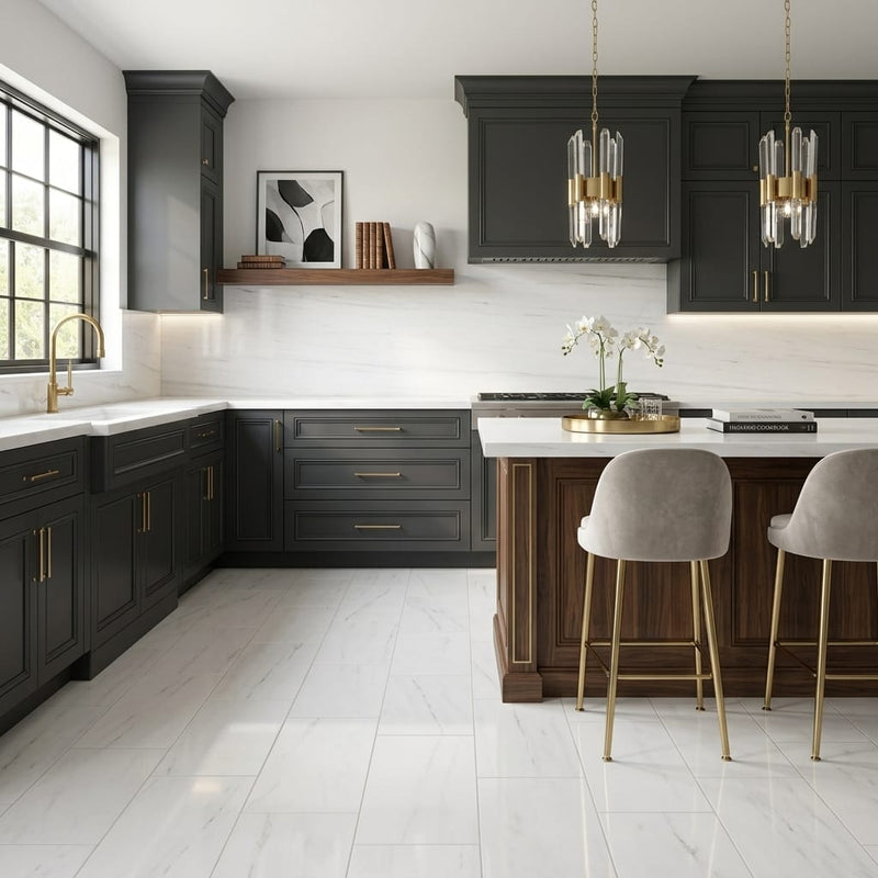 Dolomite White Marble Tile 12x24 Polished — Kitchen floor