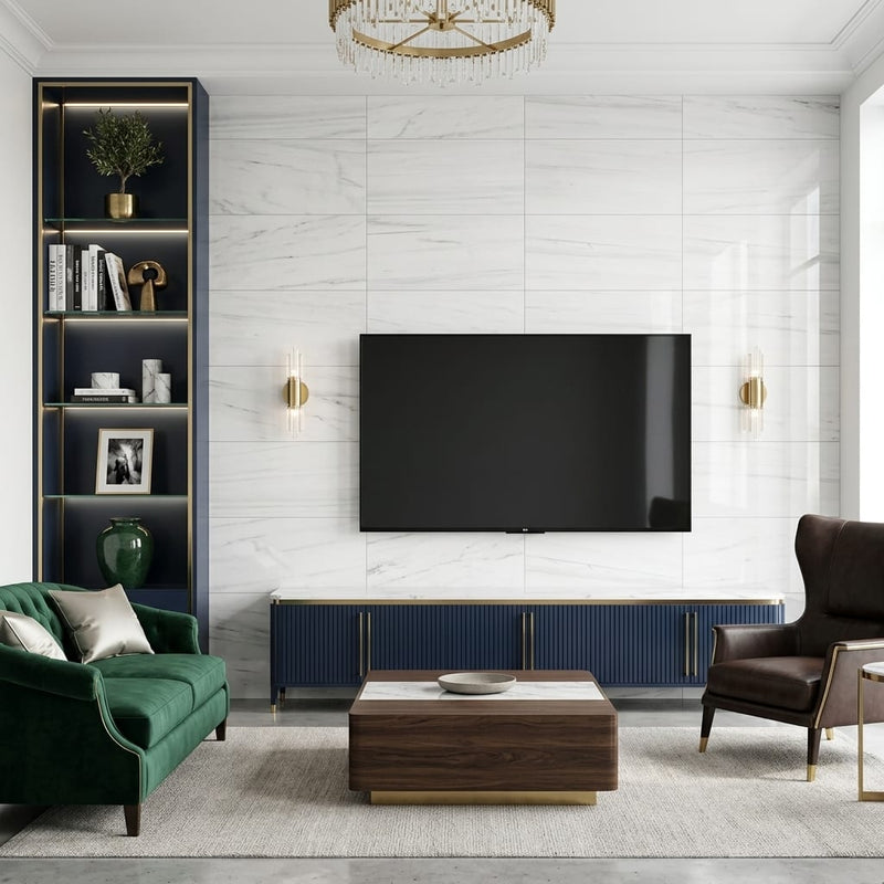 Dolomite White Marble Tile 12x24 Polished — Living Room feature wall