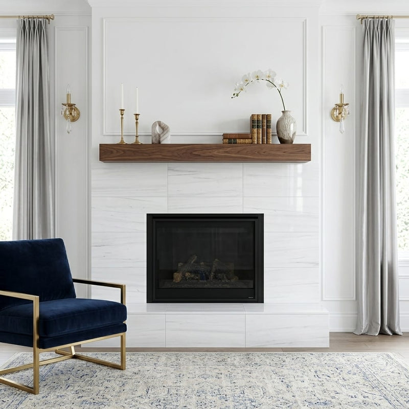 Dolomite White Marble Tile 12x24 Polished — Living Room fireplace surround
