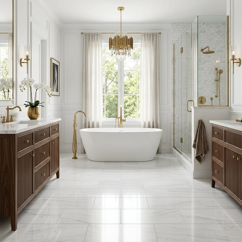 Dolomite White Marble Tile 12x24 Polished — Primary Bath floor