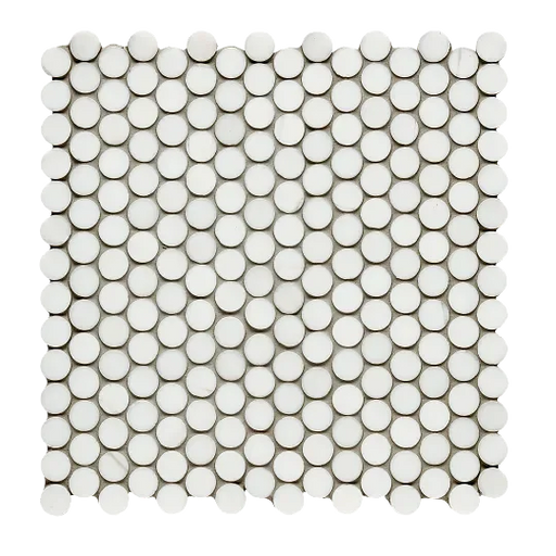 Dolomite White Penny Round 3/4 Honed Mesh Marble Mosaic