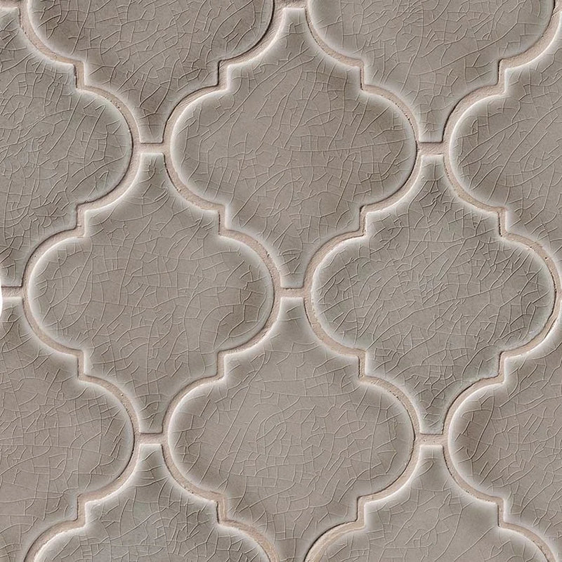 Dove Gray Arabesque Glossy Ceramic Mosaic Tile