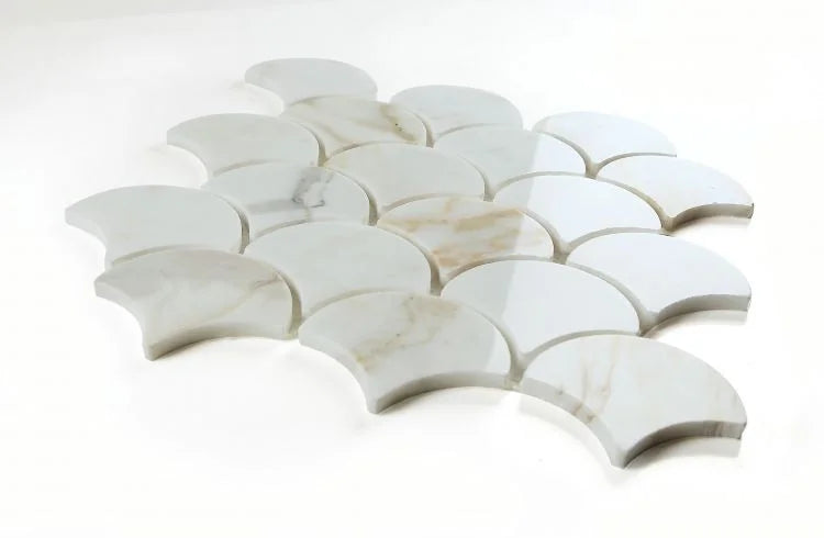 Dragon Scale Calacatta Gold 9.75x10 Polished Marble Mosaic