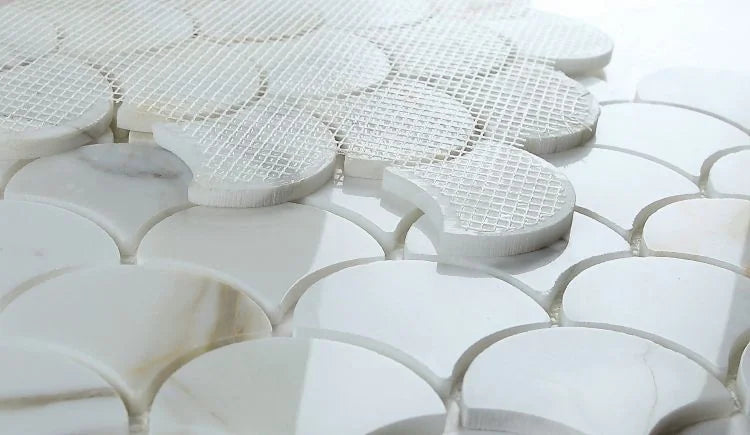 Dragon Scale Calacatta Gold 9.75x10 Polished Marble Mosaic