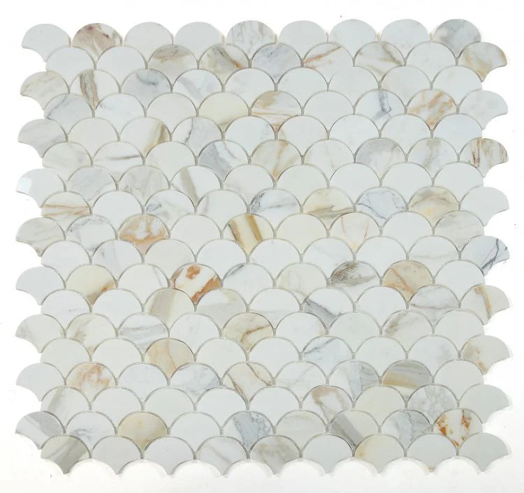 Dragon Scale Calacatta Gold 9.75x10 Polished Marble Mosaic
