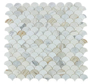 Dragon Scale Calacatta Gold 9.75x10 Honed Marble Mosaic