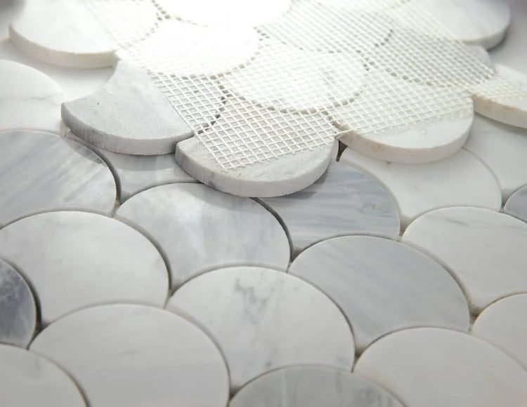 Dragon Scale Calacatta Grey 9.5x9.75 Marble Mosaic