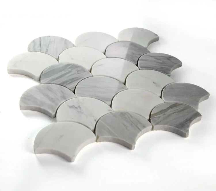 Dragon Scale Calacatta Grey 9.5x9.75 Marble Mosaic