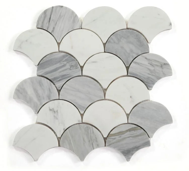 Dragon Scale Calacatta Grey 9.5x9.75 Marble Mosaic